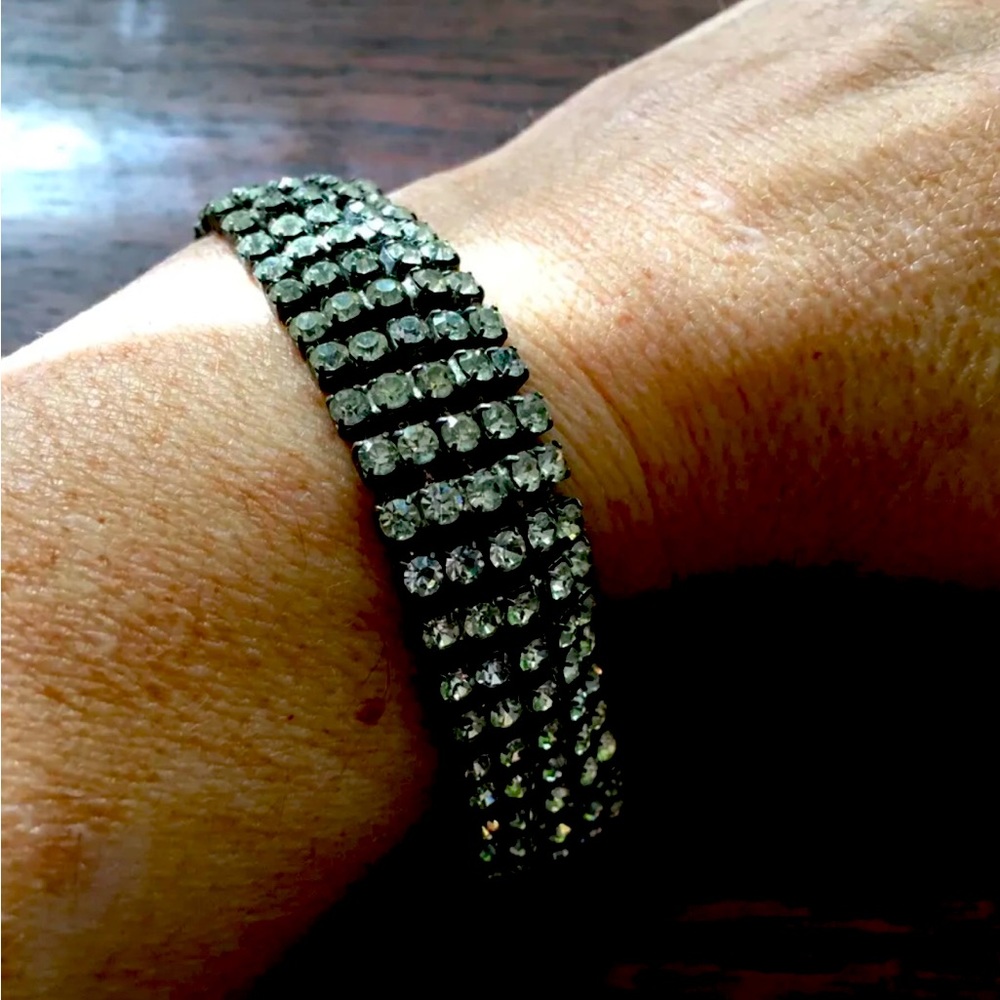 Vintage Rhinestone Silver Tone Statement Bracelet
